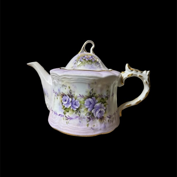 Floral Porcelain Teapot with Purple Accents